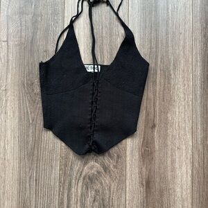 Black Lace-Up Women's Top
